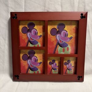 Walt Disney World Mickey Mouse Five Frame Walnut Wood Frame Vintage Decor Kids
